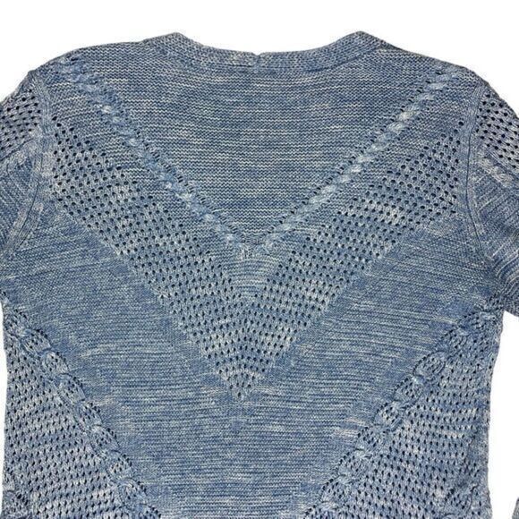 Chico's Textured Open Knit V-Neck Sweater Women L Blue Classic Oversize Pullover - Picture 8 of 16